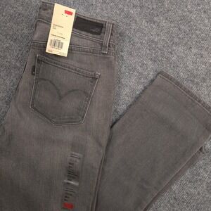 Levis Jeans Womens 0/25 Gray Demi Curve Mid Rise Slim Straight Black Tab NEW